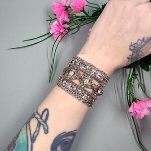 Vintage Silver and Crystal Cuff Style Bracelet with Magnetic Closure